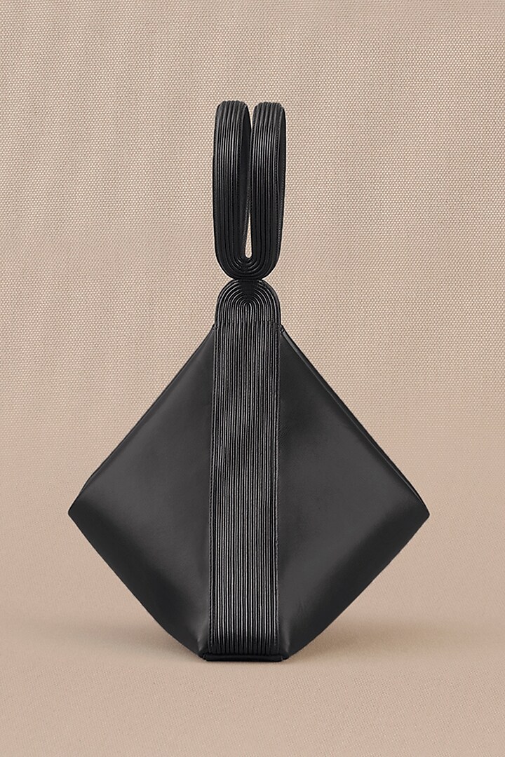 Black Faux Leather Corded Tote Bag  by AMPM Accessories at Pernia's Pop Up Shop