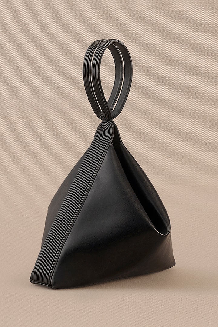 Black Faux Leather Corded Tote Bag  by AMPM Accessories at Pernia's Pop Up Shop