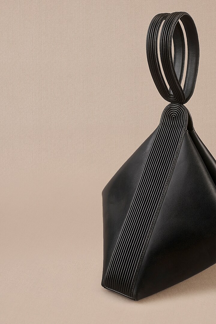 Black Faux Leather Corded Tote Bag  by AMPM Accessories at Pernia's Pop Up Shop