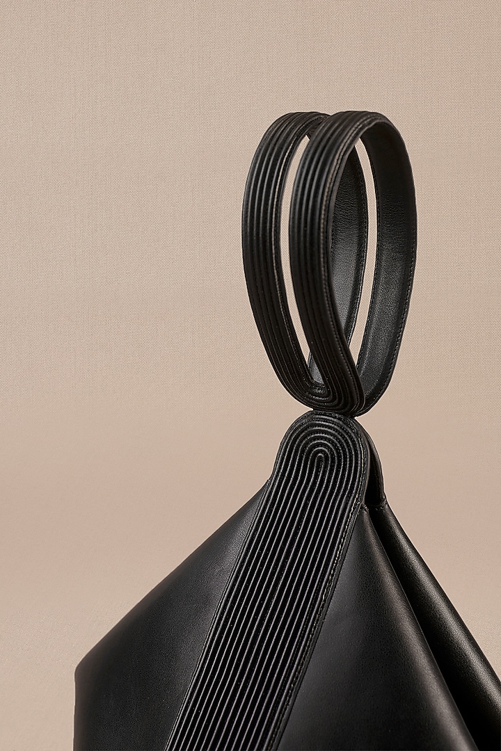 Black Faux Leather Corded Tote Bag  by AMPM Accessories at Pernia's Pop Up Shop