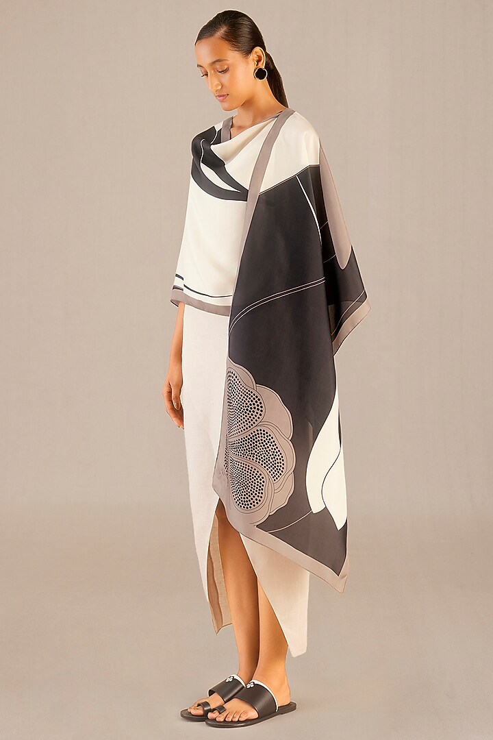 Beige & Nude Silk Printed Scarf by AMPM Accessories at Pernia's Pop Up Shop