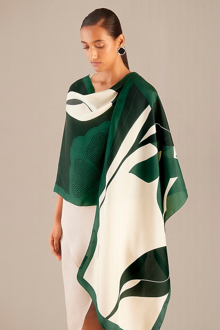 Pine Green Silk Printed Scarf by AMPM Accessories at Pernia's Pop Up Shop