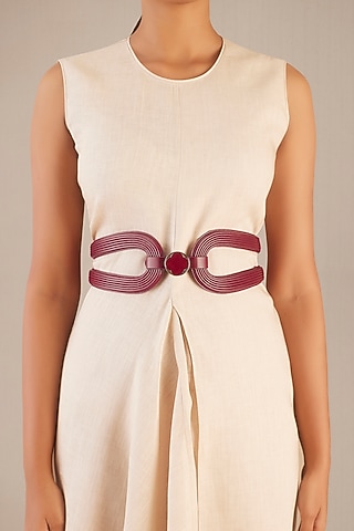 Wine Faux Leather Corded Hollow Belt by AMPM Accessories