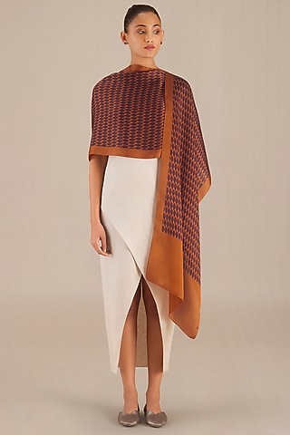 Brown Soft Organza Printed Shawl by AMPM Accessories