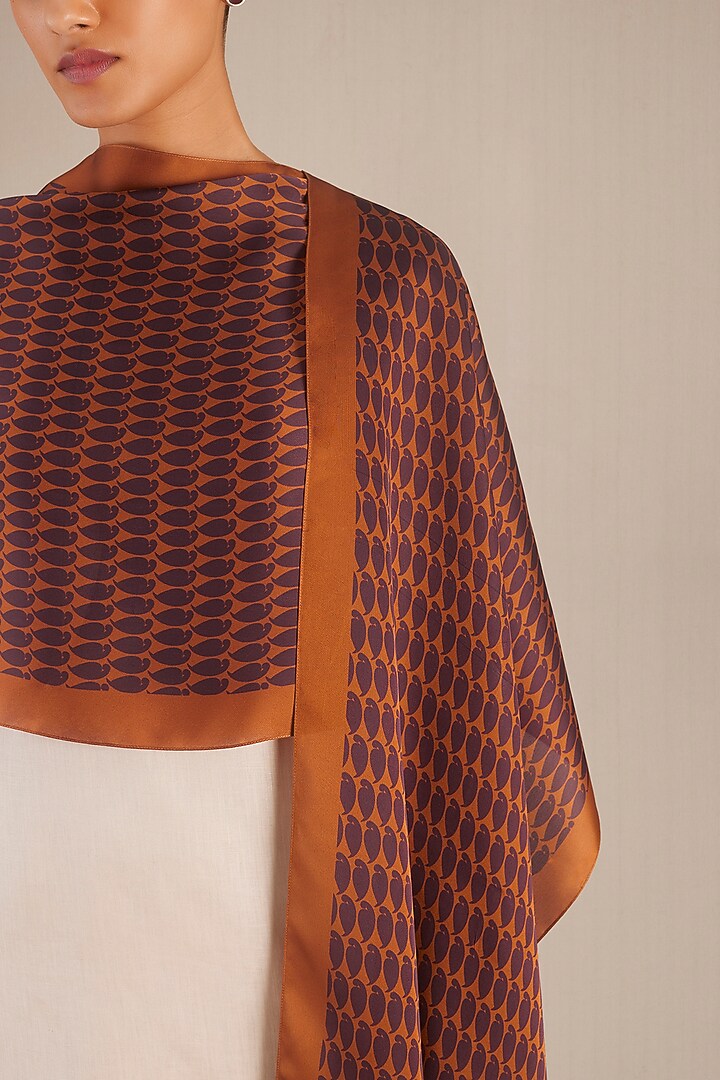 Brown Soft Organza Printed Shawl by AMPM Accessories at Pernia's Pop Up Shop