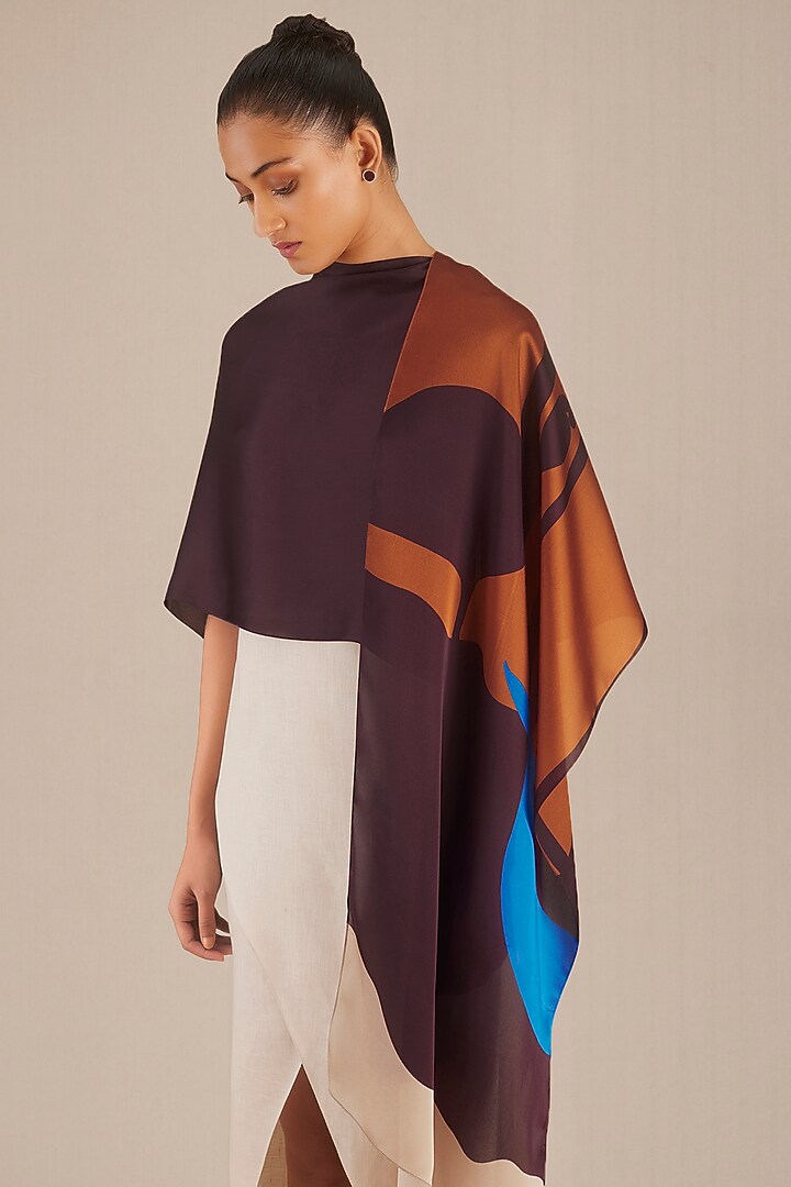 Red Organza Satin Printed Shawl by AMPM Accessories at Pernia's Pop Up Shop