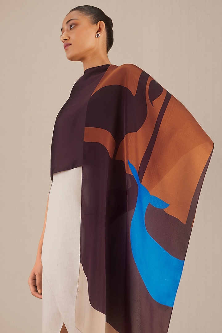 Red Organza Satin Printed Shawl by AMPM Accessories at Pernia's Pop Up Shop