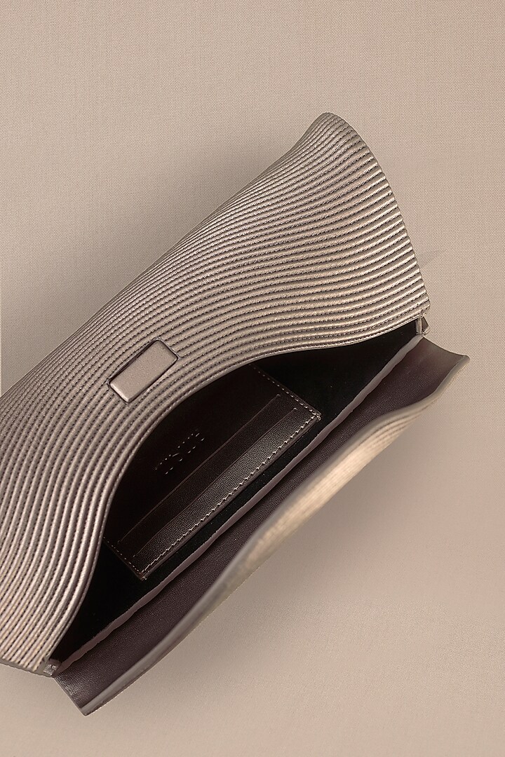 Beige Metallic Faux Leather Clutch by AMPM Accessories at Pernia's Pop Up Shop