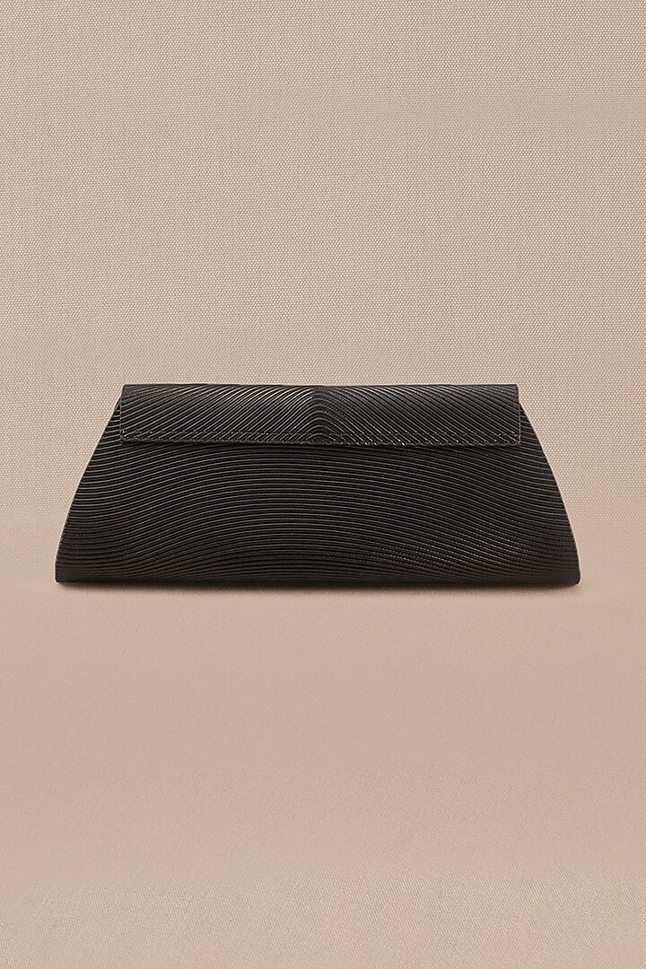 Black Faux Leather Metallic Clutch by AMPM Accessories at Pernia's Pop Up Shop