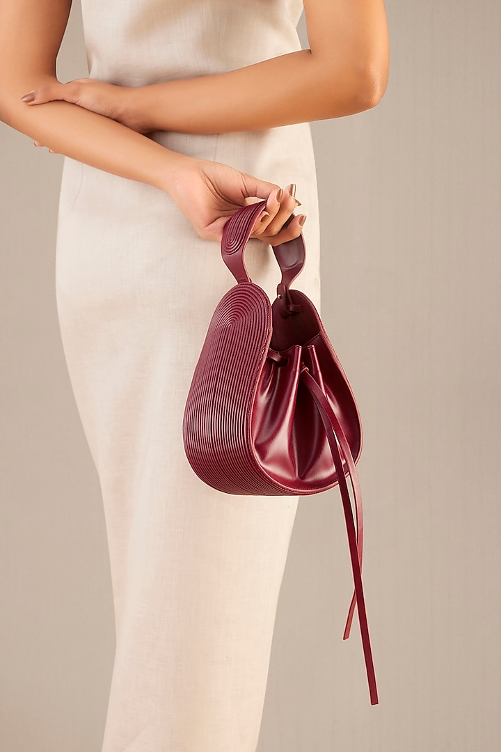 Wine Faux Leather Corded Bucket Bag by AMPM Accessories