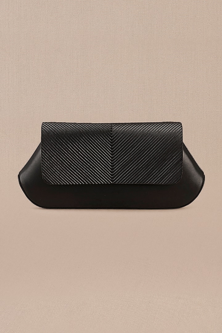 Black Faux Leather Corded Clutch by AMPM Accessories at Pernia's Pop Up Shop