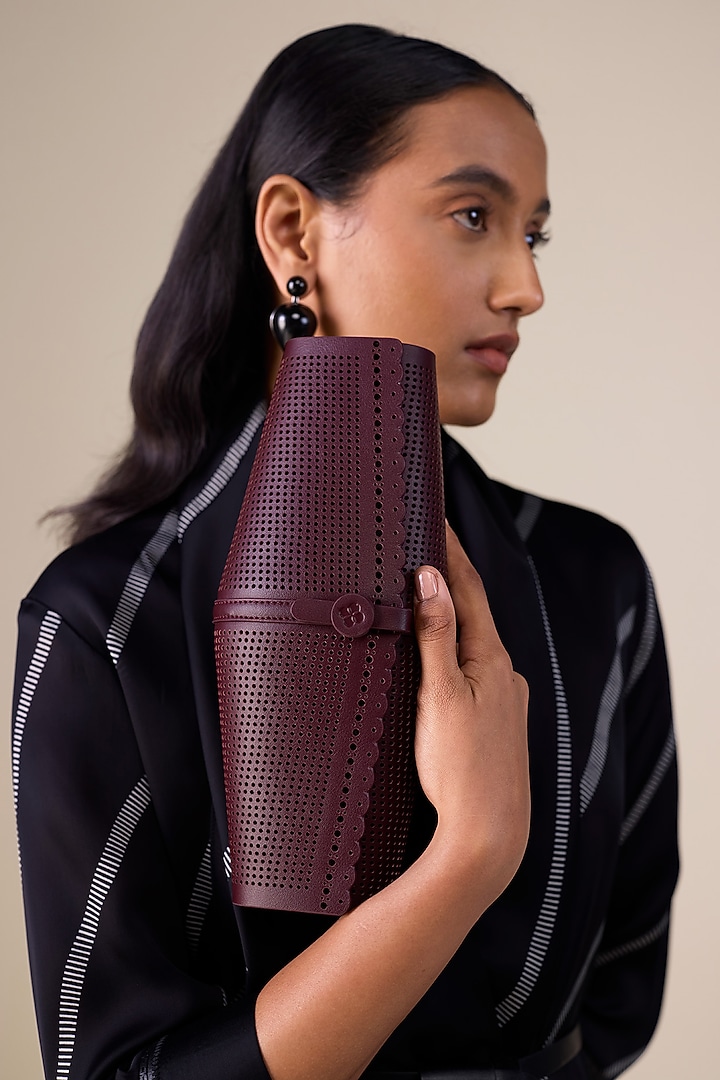 Burgundy Toosh Faux Leather Clutch by AMPM Accessories at Pernia's Pop Up Shop