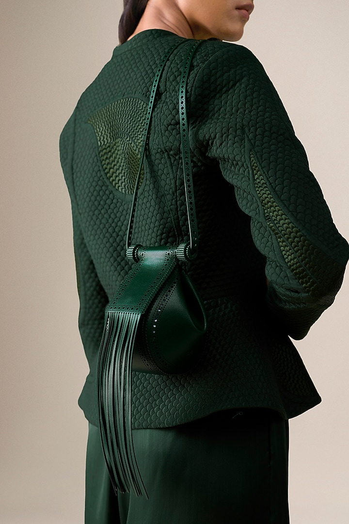 Bottle Green Faux Leather Sling Bag by AMPM Accessories at Pernia's Pop Up Shop