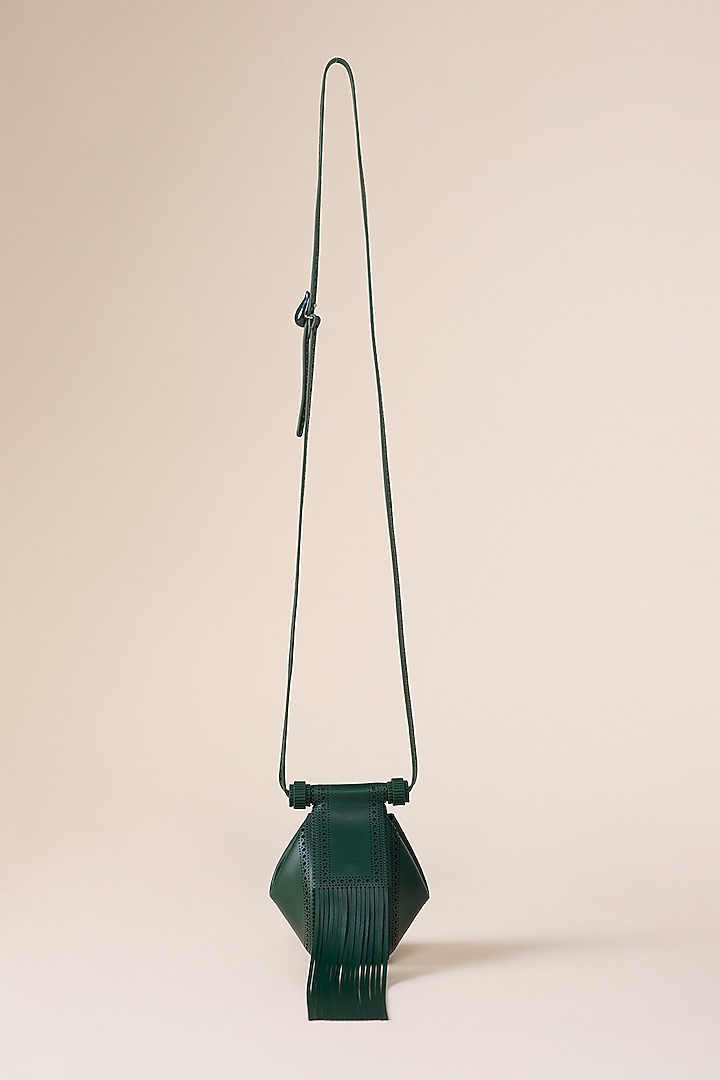 Bottle Green Faux Leather Sling Bag by AMPM Accessories at Pernia's Pop Up Shop