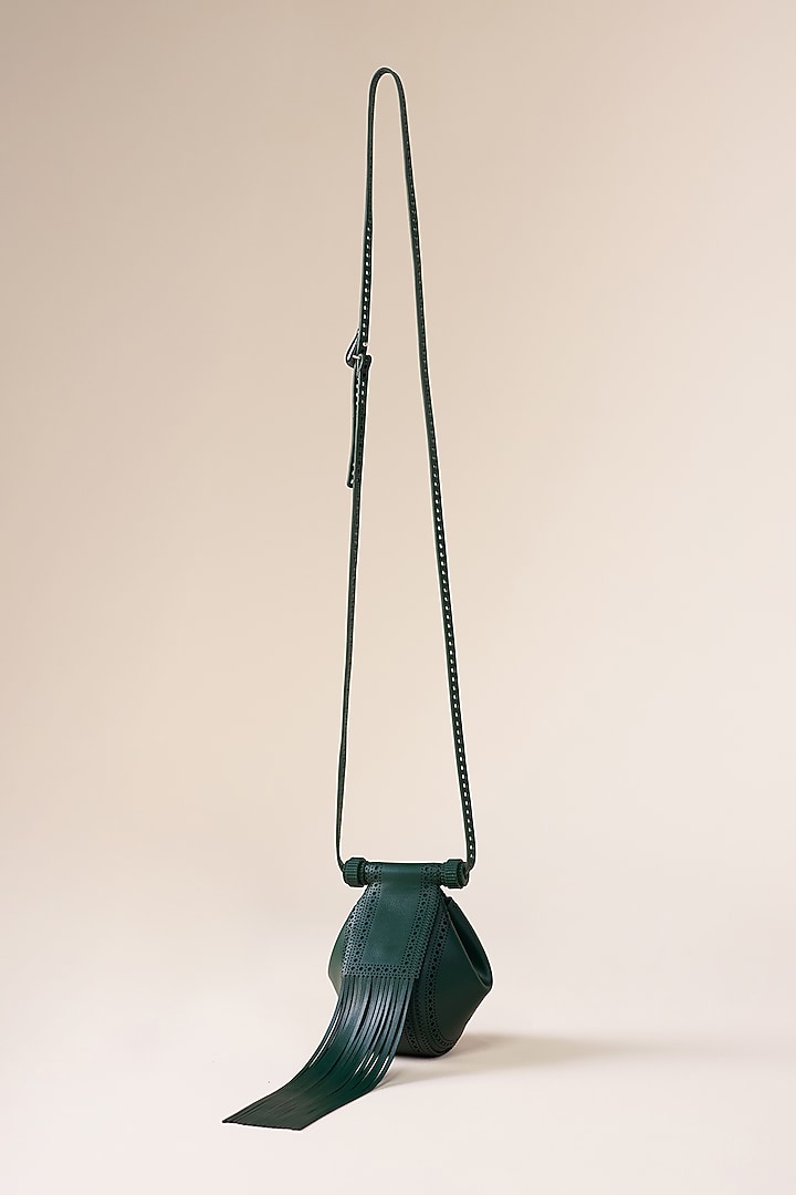 Bottle Green Faux Leather Sling Bag by AMPM Accessories at Pernia's Pop Up Shop