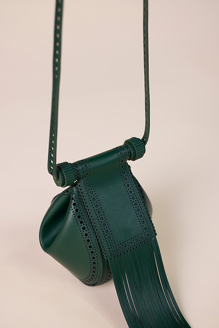Bottle Green Faux Leather Sling Bag by AMPM Accessories at Pernia's Pop Up Shop