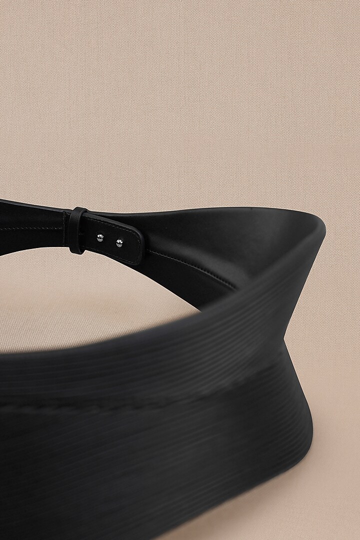 Black Faux Leather Corset Belt by AMPM Accessories at Pernia's Pop Up Shop