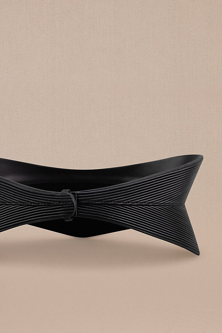Black Faux Leather Corset Belt by AMPM Accessories at Pernia's Pop Up Shop