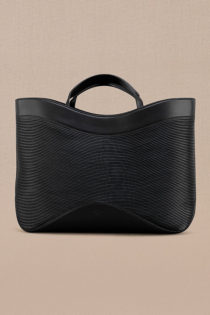 Black Faux Leather Tote Bag by AMPM Accessories