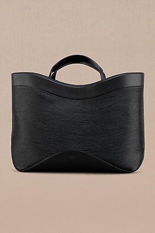 Black Faux Leather Tote Bag by AMPM Accessories