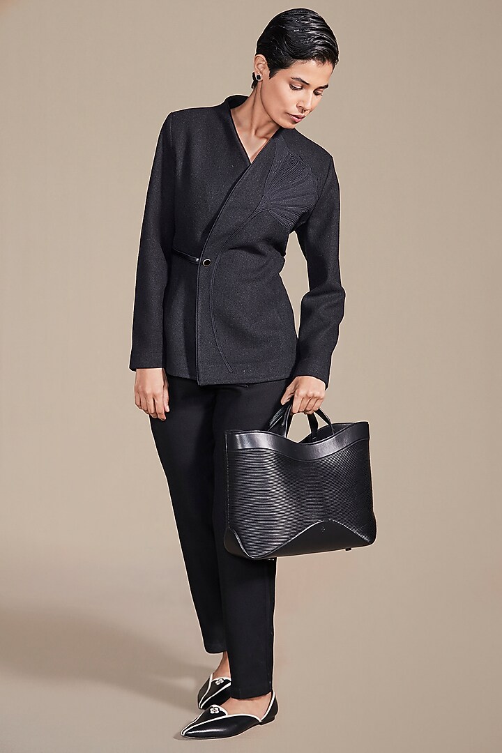 Black Faux Leather Tote Bag by AMPM Accessories at Pernia's Pop Up Shop