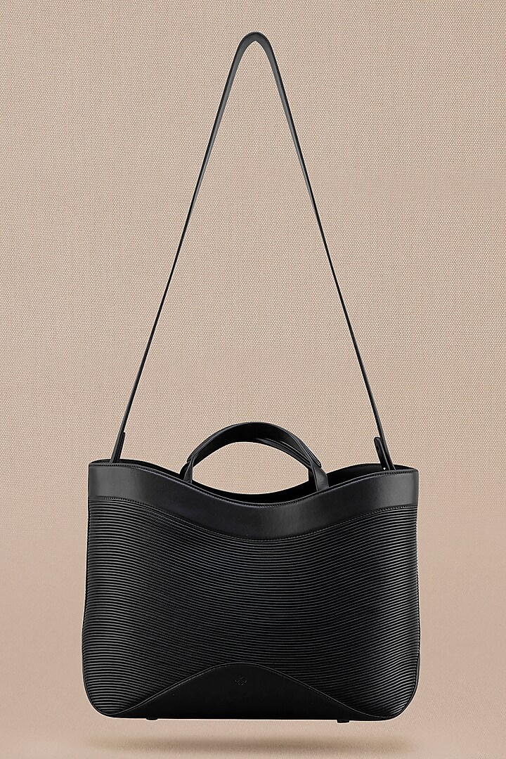 Black Faux Leather Tote Bag by AMPM Accessories at Pernia's Pop Up Shop