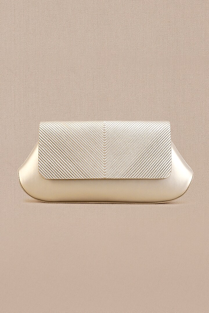 Metallic Pearl White Faux Leather Clutch by AMPM Accessories at Pernia's Pop Up Shop