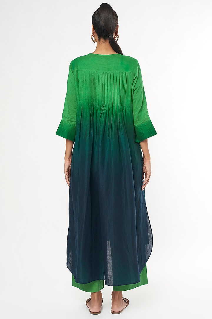 Green & Blue Handwoven Cotton Kurta by Amrich at Pernia's Pop Up Shop