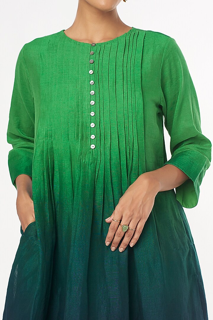 Green & Blue Handwoven Cotton Kurta by Amrich at Pernia's Pop Up Shop
