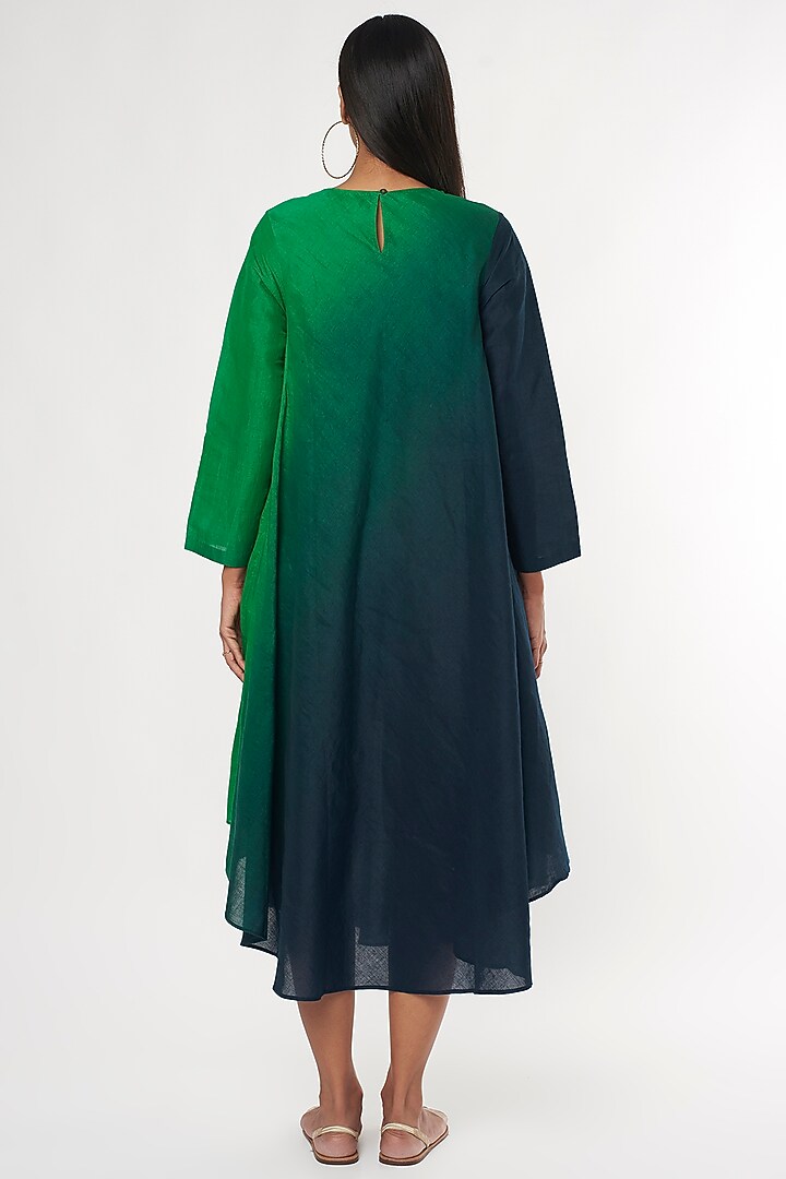 Blue & Green Handwoven Cotton Vacation Dress by Amrich at Pernia's Pop Up Shop