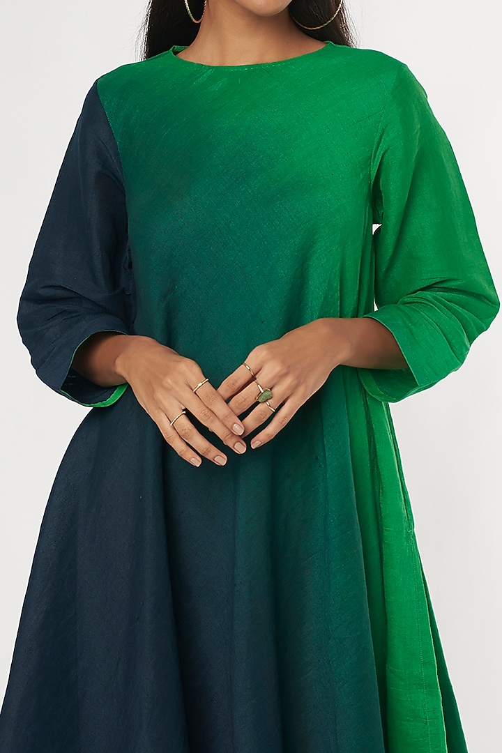 Blue & Green Handwoven Cotton Vacation Dress by Amrich at Pernia's Pop Up Shop