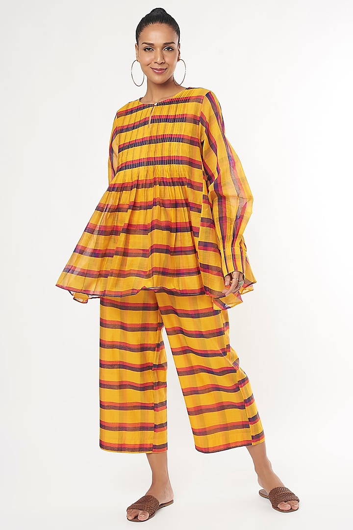 Yellow Handwoven Cotton Trousers by Amrich