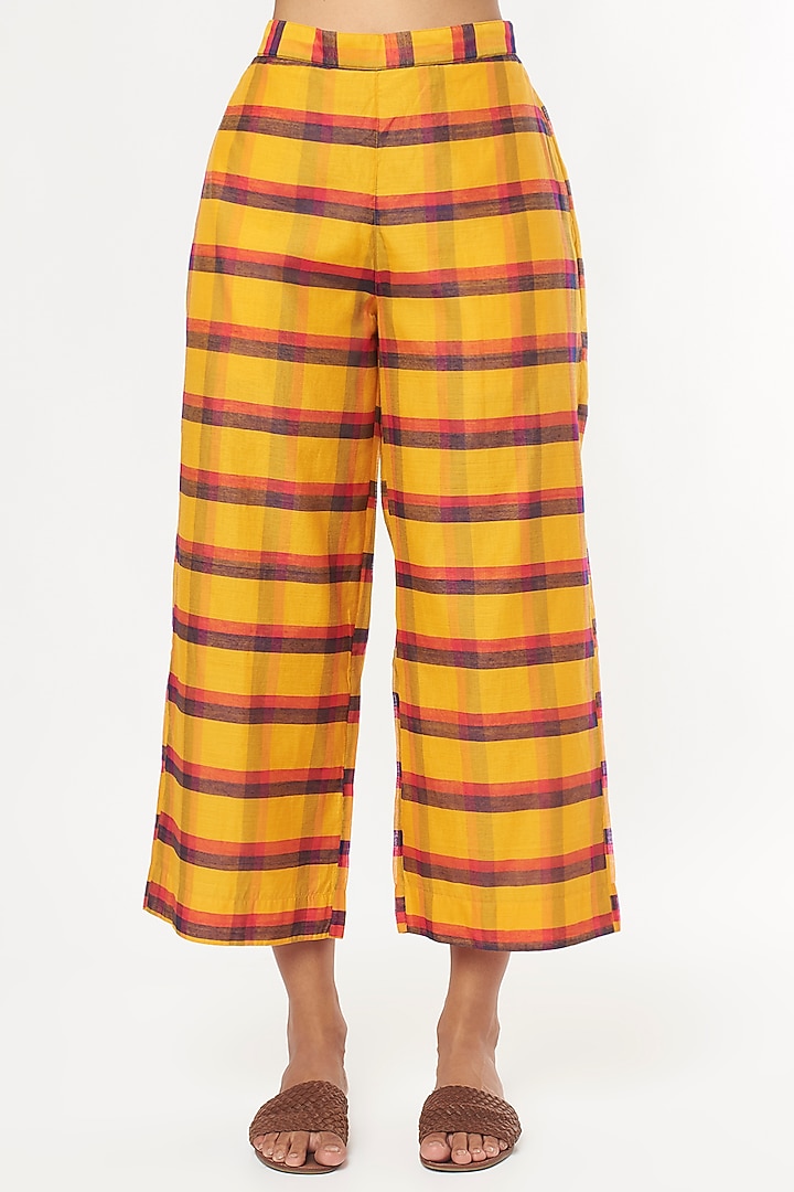 Yellow Handwoven Cotton Trousers by Amrich at Pernia's Pop Up Shop