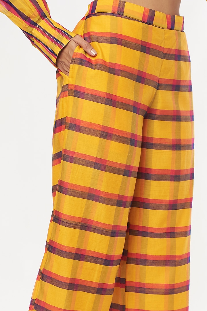 Yellow Handwoven Cotton Trousers by Amrich at Pernia's Pop Up Shop