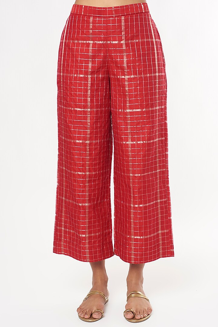 Red & Gold Handwoven Cotton Trousers by Amrich at Pernia's Pop Up Shop