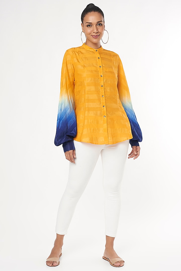 Yellow Handwoven Silk Shirt by Amrich