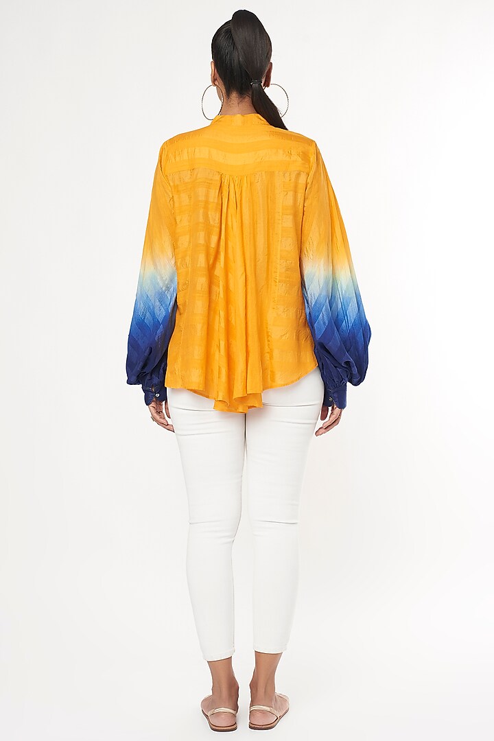 Yellow Handwoven Silk Shirt by Amrich at Pernia's Pop Up Shop