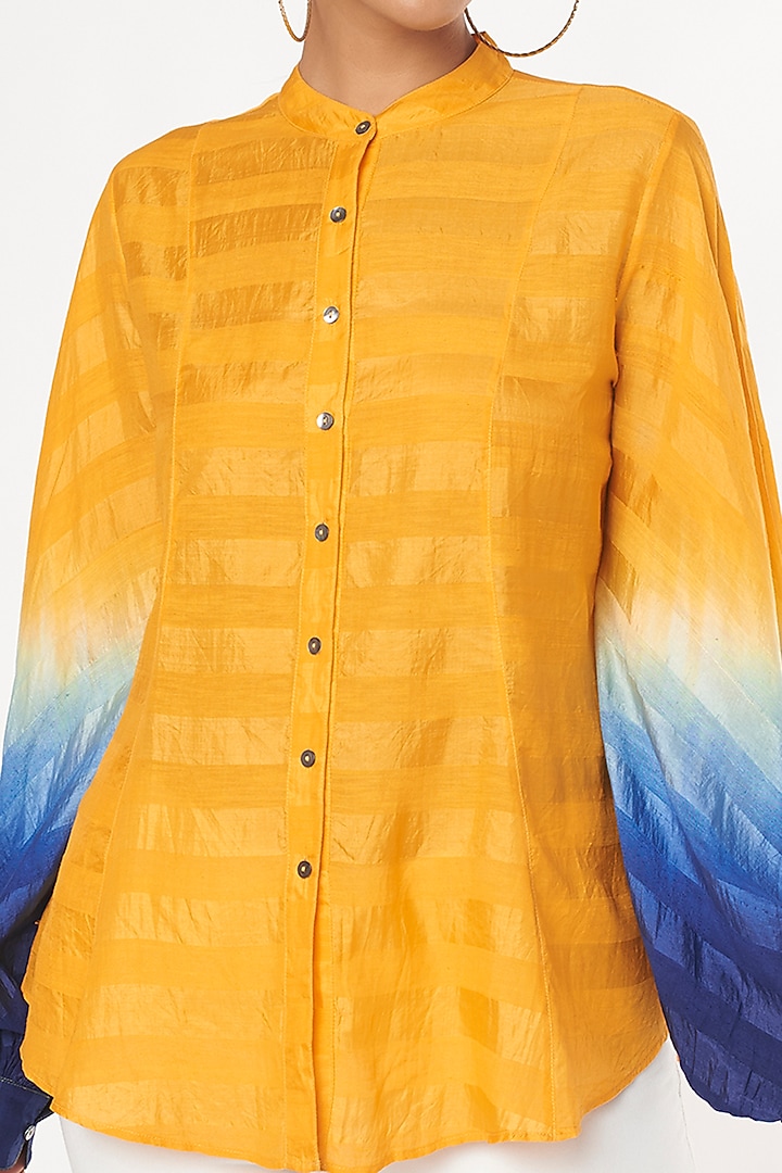 Yellow Handwoven Silk Shirt by Amrich at Pernia's Pop Up Shop