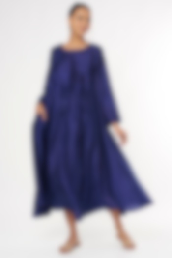 Navy Blue Handwoven Silk Vacation Dress by Amrich at Pernia's Pop Up Shop