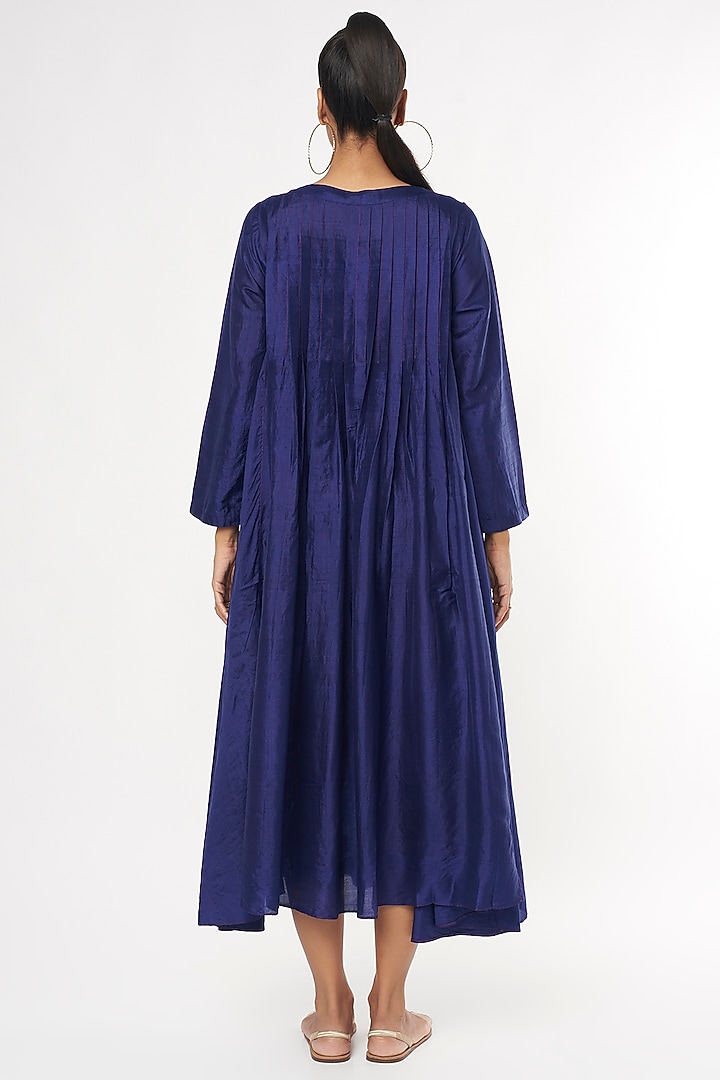 Navy Blue Handwoven Silk Vacation Dress by Amrich at Pernia's Pop Up Shop