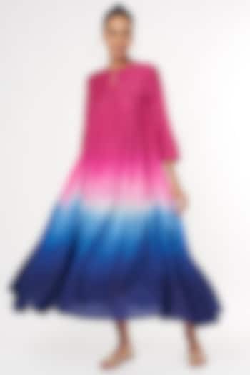 Pink & Blue Handwoven Silk Dress by Amrich