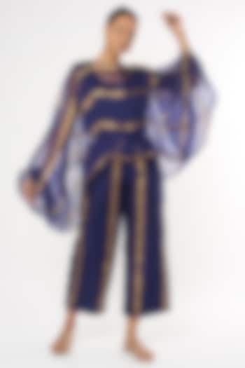 Navy Blue & Gold Handwoven Poncho by Amrich