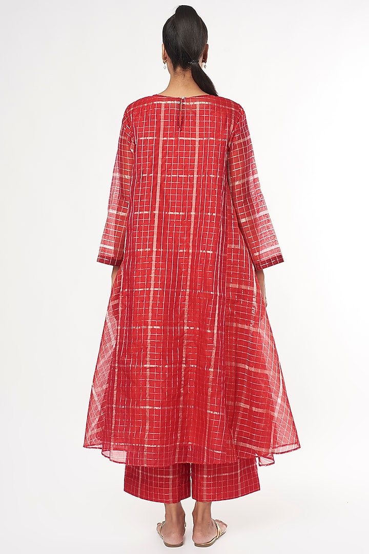 Red & Gold Handwoven Silk Kurta Set by Amrich at Pernia's Pop Up Shop