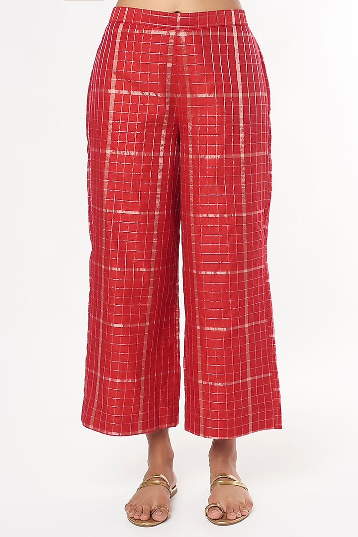 Red & Gold Handwoven Silk Kurta Set by Amrich at Pernia's Pop Up Shop