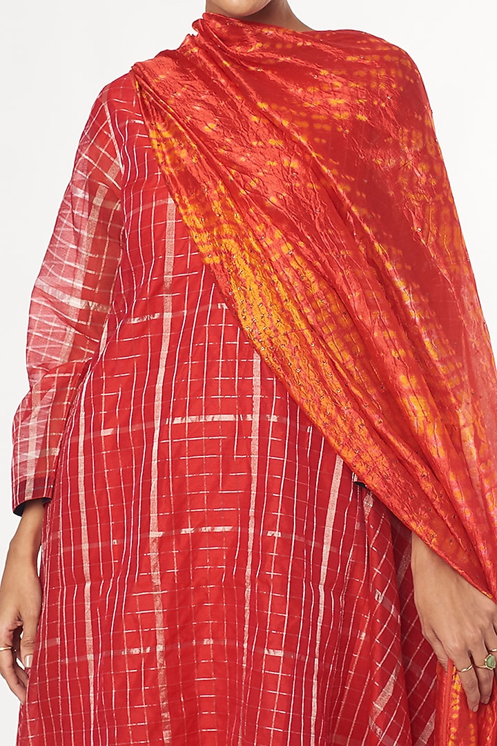 Red & Gold Handwoven Silk Kurta Set by Amrich at Pernia's Pop Up Shop