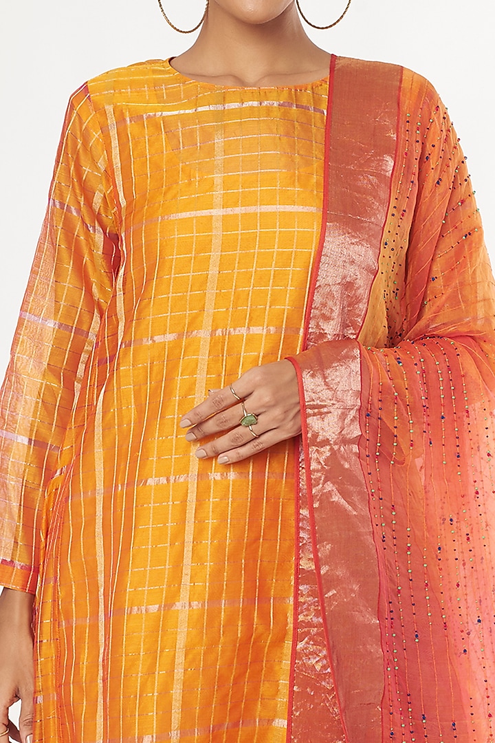 Yellow & Gold Handwoven Cotton Kurta Set by Amrich at Pernia's Pop Up Shop