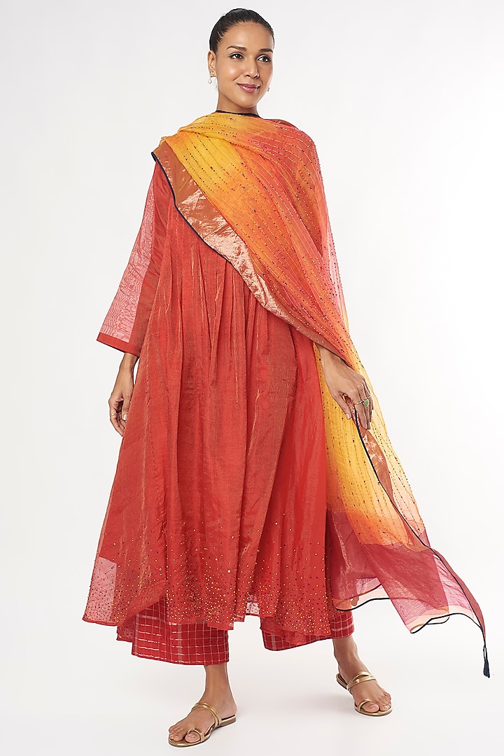 Multi-Colored Handwoven Silk Dupatta by Amrich