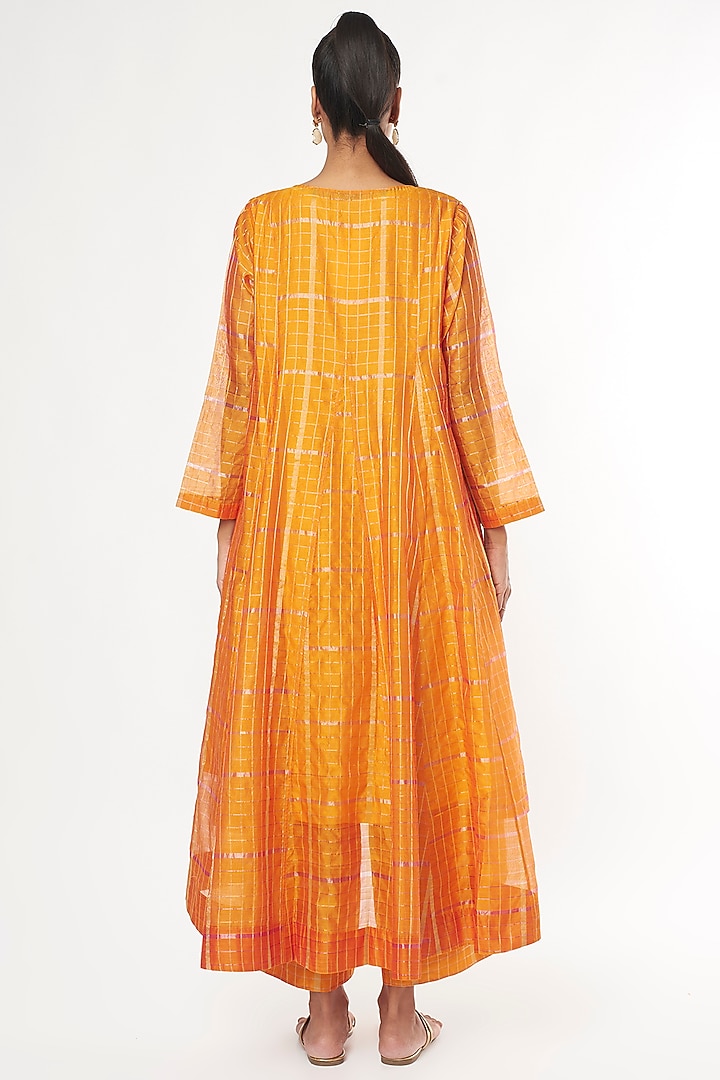 Yellow & Gold Handwoven Silk Kurta Set by Amrich at Pernia's Pop Up Shop