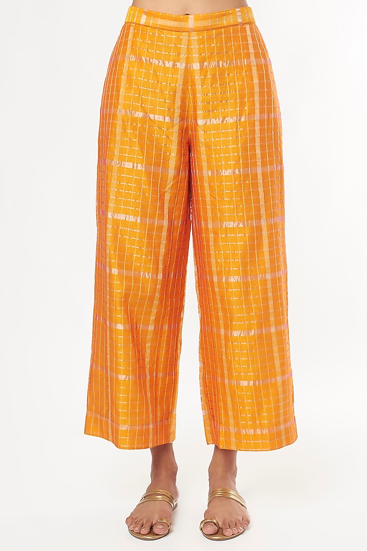 Yellow & Gold Handwoven Silk Kurta Set by Amrich at Pernia's Pop Up Shop