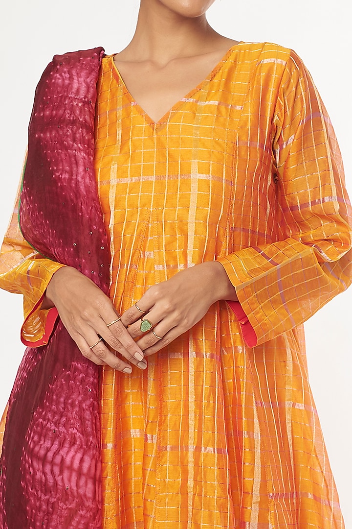 Yellow & Gold Handwoven Silk Kurta Set by Amrich at Pernia's Pop Up Shop